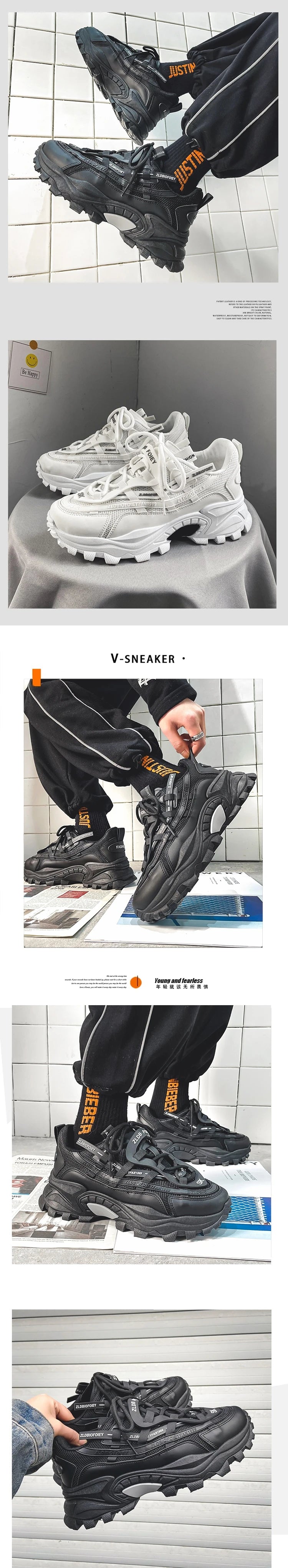 Men Shoes Sneakers Male Mens Walking Shoes Men's Chunky Sneakers Leather Men Casual Trainers Fashion Platform Shoes Footwear