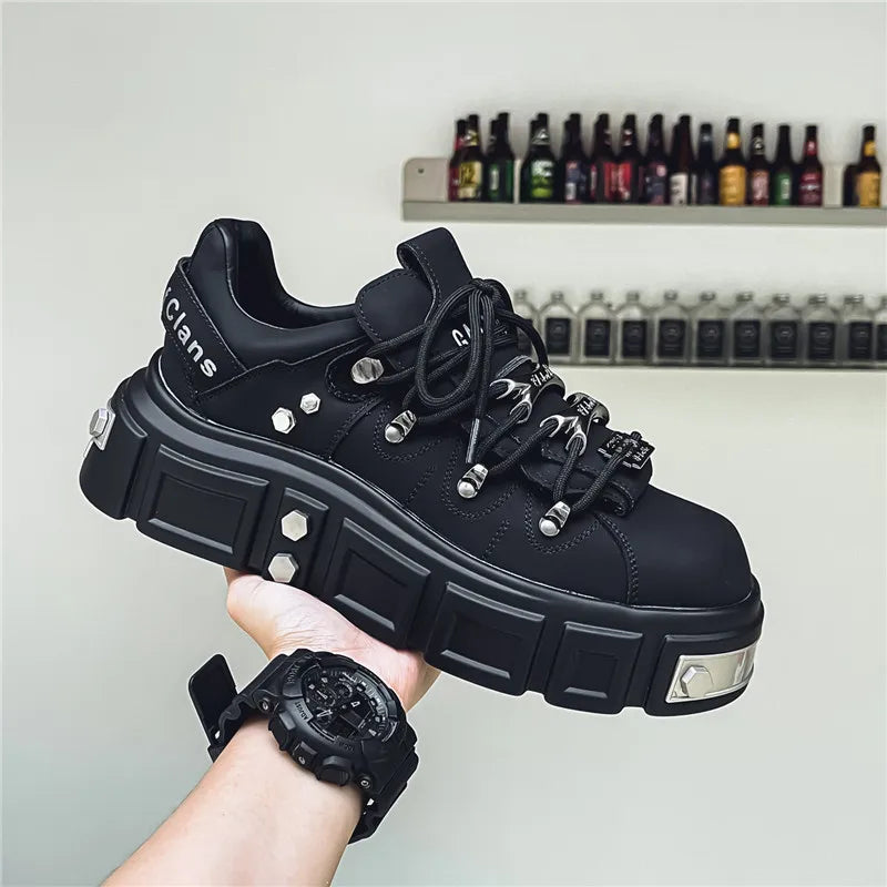 Men's Leather Shoes Metal Sponge Shoes Thick Soled Punk Shoes Trendy Brand Men's Shoes Plus Size Work Shoes Youth Clunky Sneaker