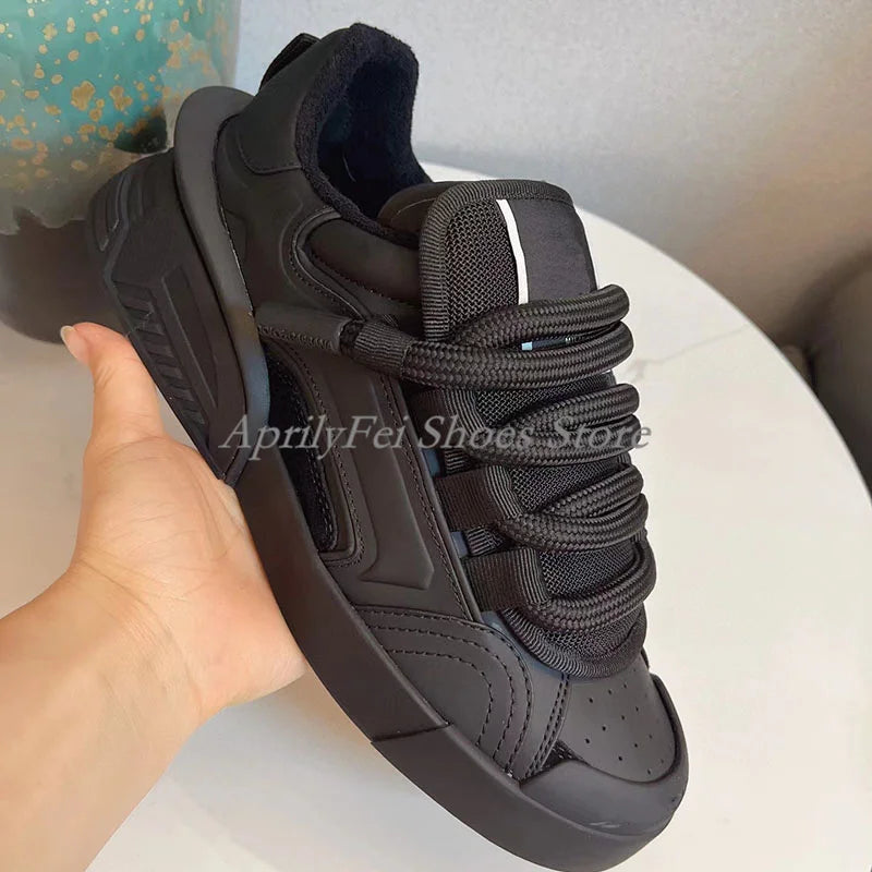 Unisex Round Toe Genuine Leather Sneakers Mixed Colors Mens Flat Breathable Lace Up Casual Shoes Spring Male Sneakers 35-46