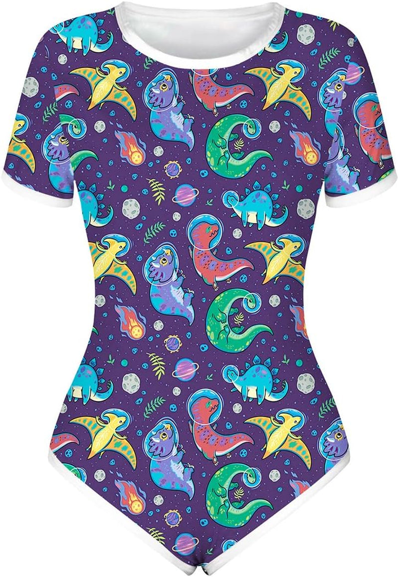 Women'S Short Sleeve Romper Pajamas Bodysuit Cute One Piece Sleepwear Bodycon Jumpsuit Nightwear