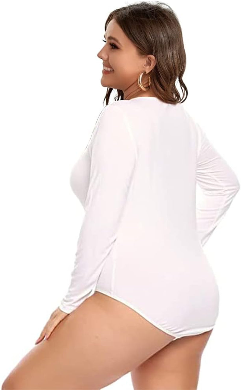Women'S Bodysuit plus Size Long Sleeve Scoop Neck Bodysuit Basic Top T Shirt Leotards Jumpsuits （5Xl）Nude