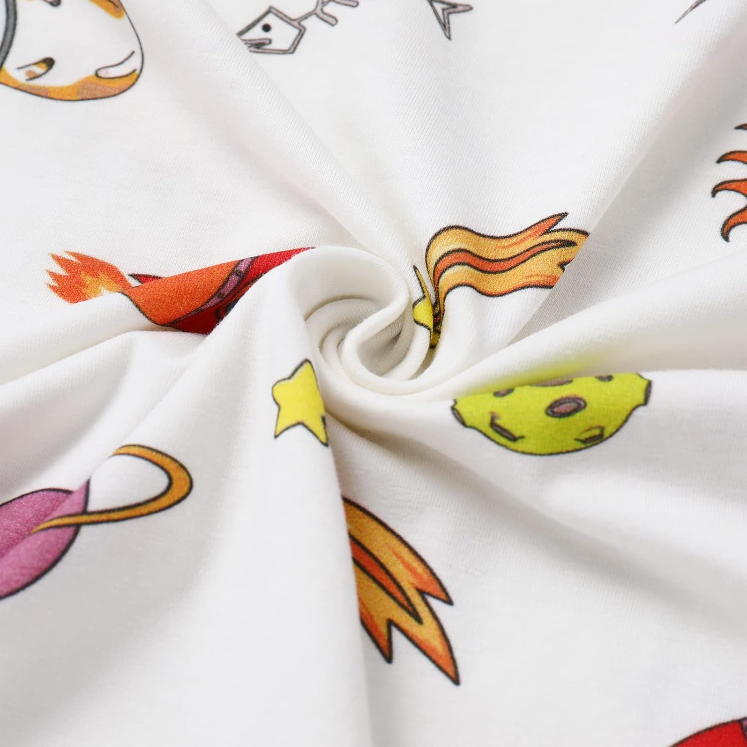 Women'S Short Sleeve Crew Neck Romper Bodysuit One Piece Pajamas Sleepwear Universe Rocket Planet Sun Cat Print Bodycon Teddy Jumpsuit Nightwear Orange - Rocket Medium