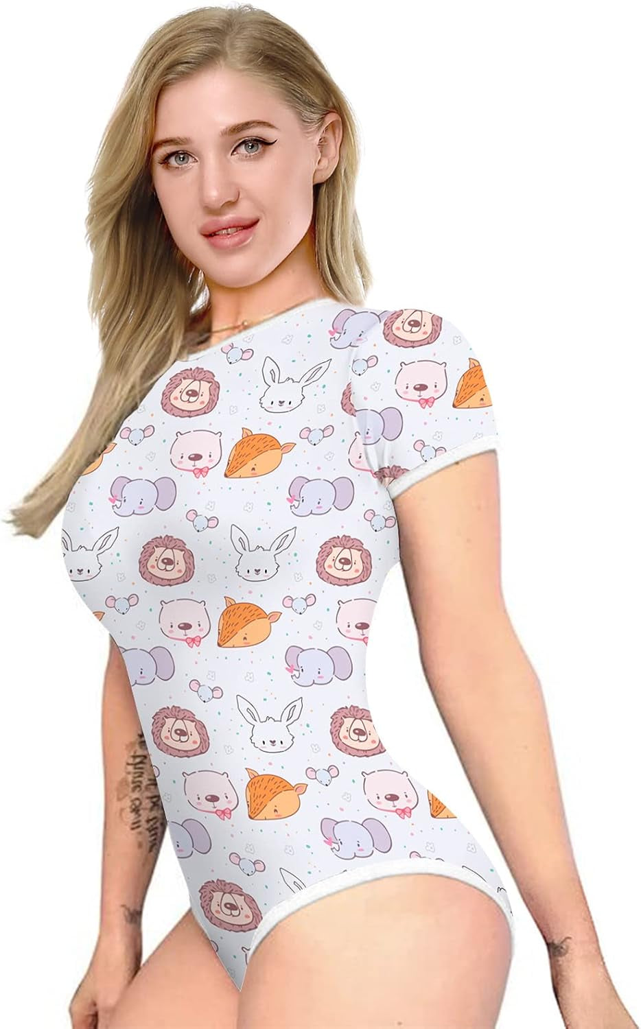 Women'S Short Sleeve Romper Pajamas Bodysuit Cute One Piece Sleepwear Bodycon Jumpsuit Nightwear