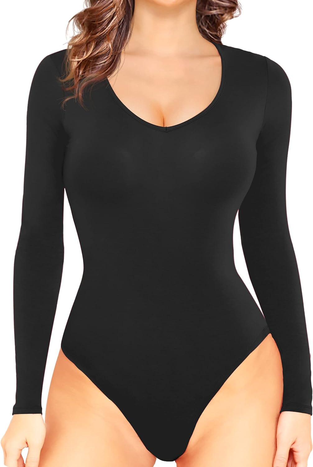 Women'S V Neck Bodysuits 2024 Slim Fit Casual Extender Bodysuit Daily Tshirts