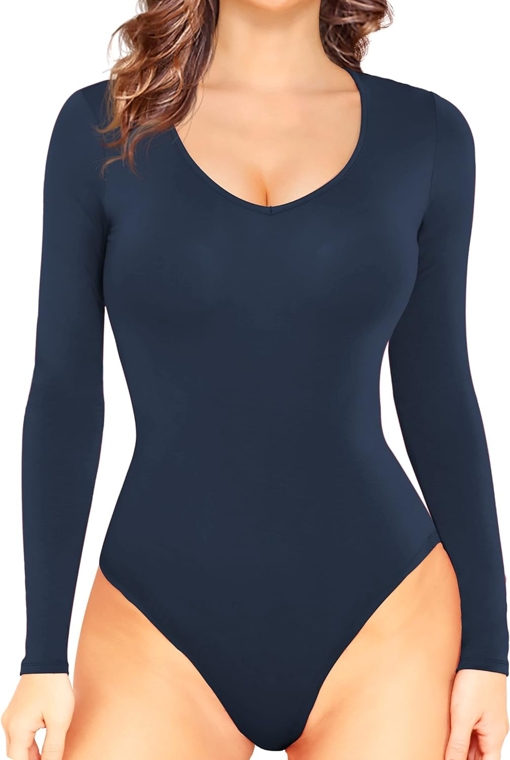 Women'S V Neck Bodysuits 2024 Slim Fit Casual Extender Bodysuit Daily Tshirts