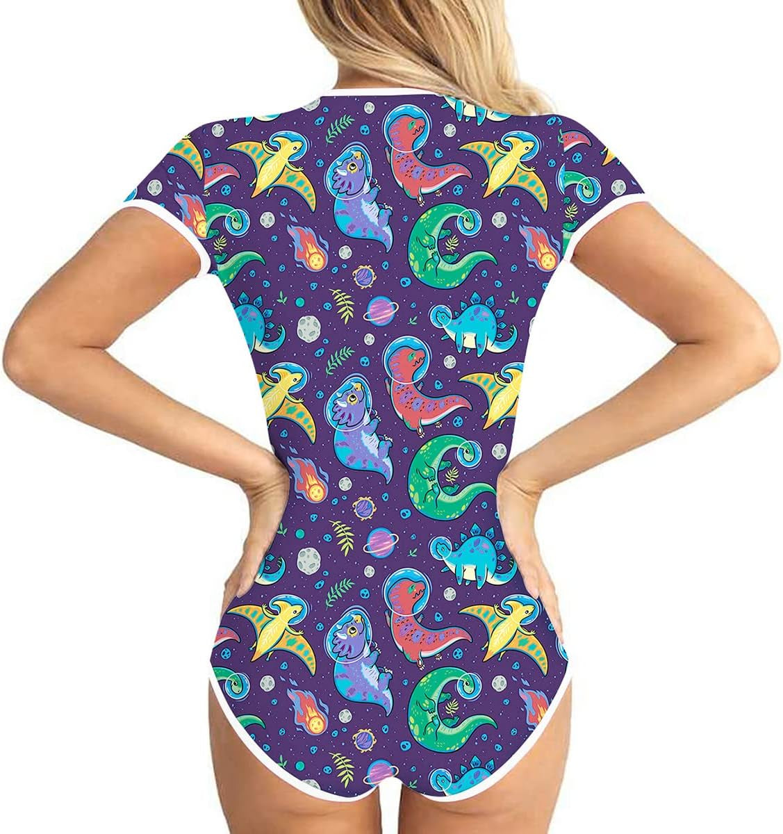 Women'S Short Sleeve Romper Pajamas Bodysuit Cute One Piece Sleepwear Bodycon Jumpsuit Nightwear