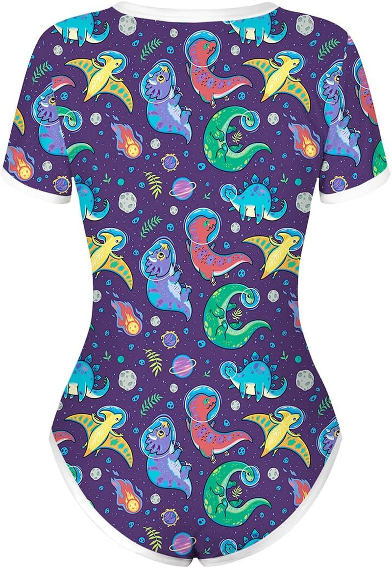 Women'S Short Sleeve Romper Pajamas Bodysuit Cute One Piece Sleepwear Bodycon Jumpsuit Nightwear