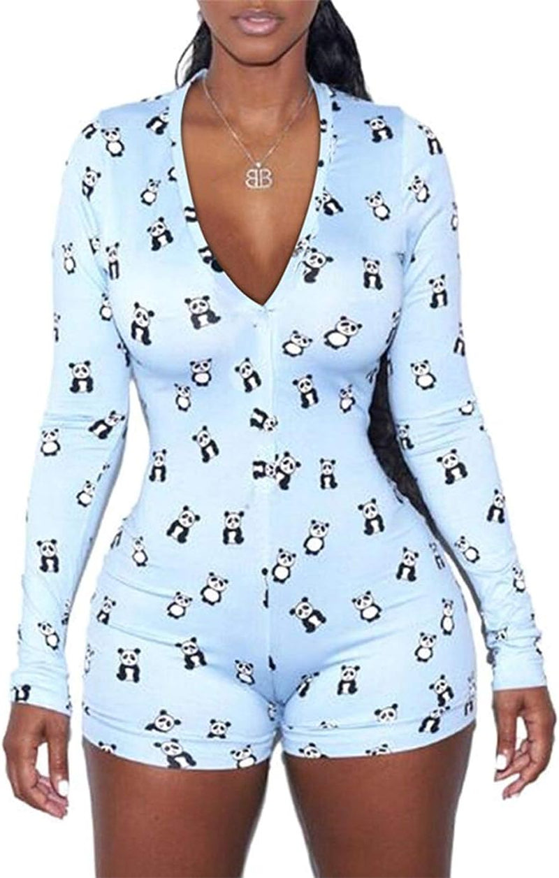 Women V Neck Shorts Romper One Piece Floral Bodycon Jumpsuit Pajama Short Sleeve Bodysuit Overall Workout Home Wear
