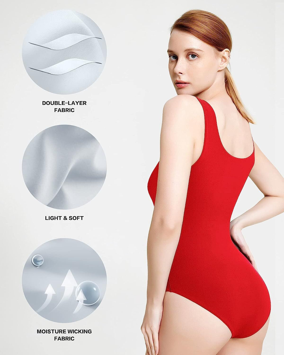 ALGALAROUND Double Lined Bodysuit for Women Sleeveless round Neck Body Suits Tan