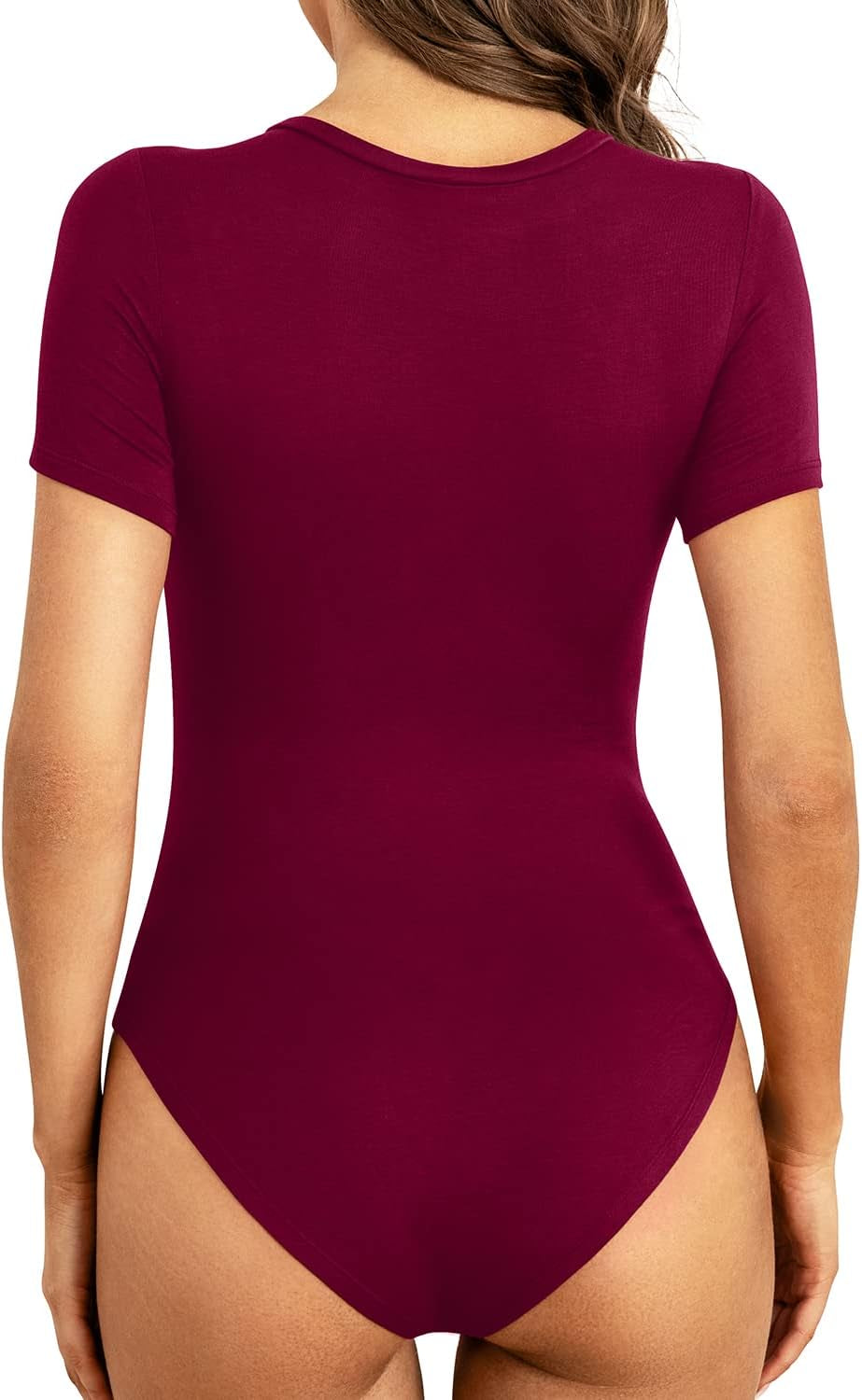 Womens Short Sleeve Tops Crewneck Tshirt Bodysuit Jumpsuit(Wine Red,M)