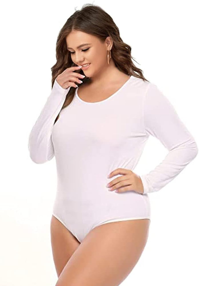 Women'S Bodysuit plus Size Long Sleeve Scoop Neck Bodysuit Basic Top T Shirt Leotards Jumpsuits （5Xl）Nude