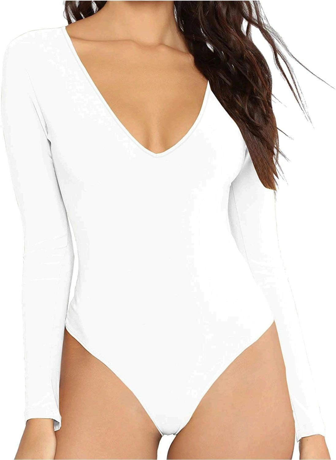 Women'S V-Neck Long Sleeve Bodysuit for Women - Sexy & Comfortable Stretchy Tops