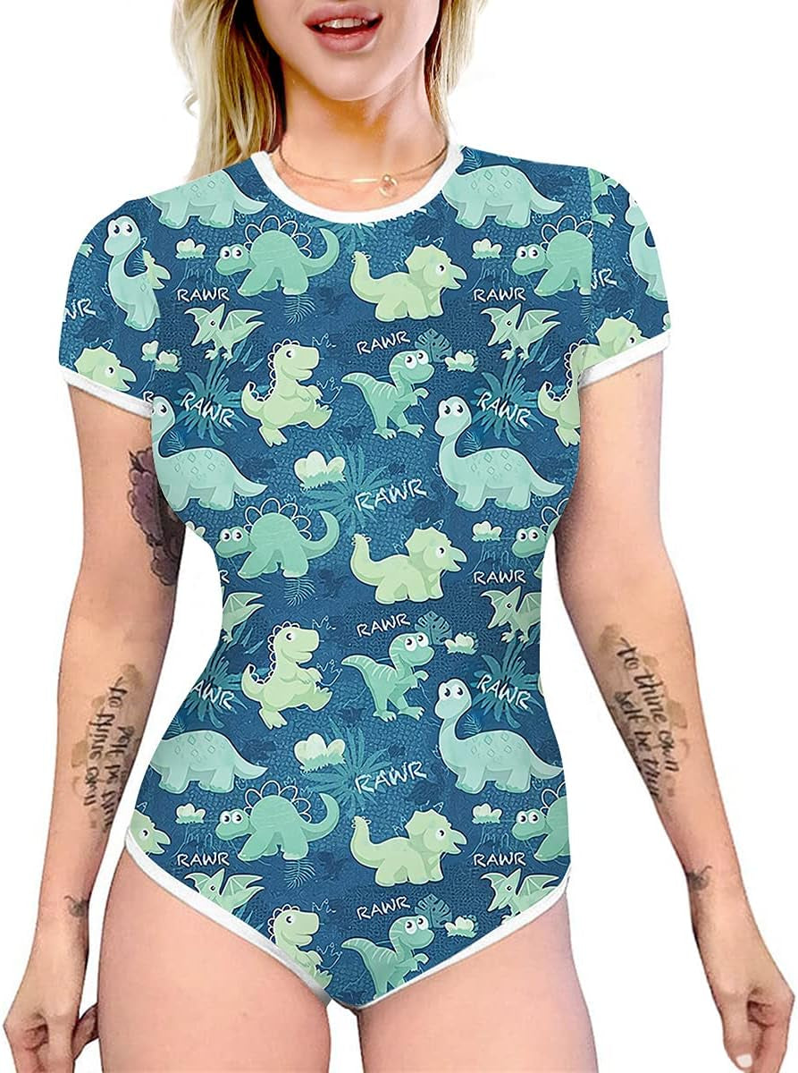 Women'S Short Sleeve Romper Pajamas Bodysuit Cute One Piece Sleepwear Bodycon Jumpsuit Nightwear