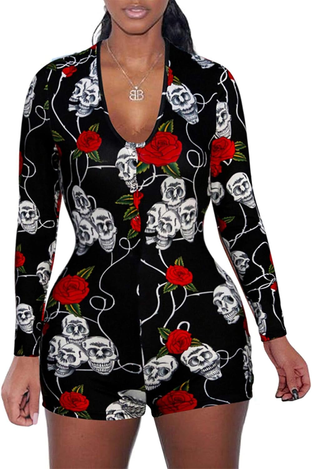 Women V Neck Shorts Romper One Piece Floral Bodycon Jumpsuit Pajama Short Sleeve Bodysuit Overall Workout Home Wear