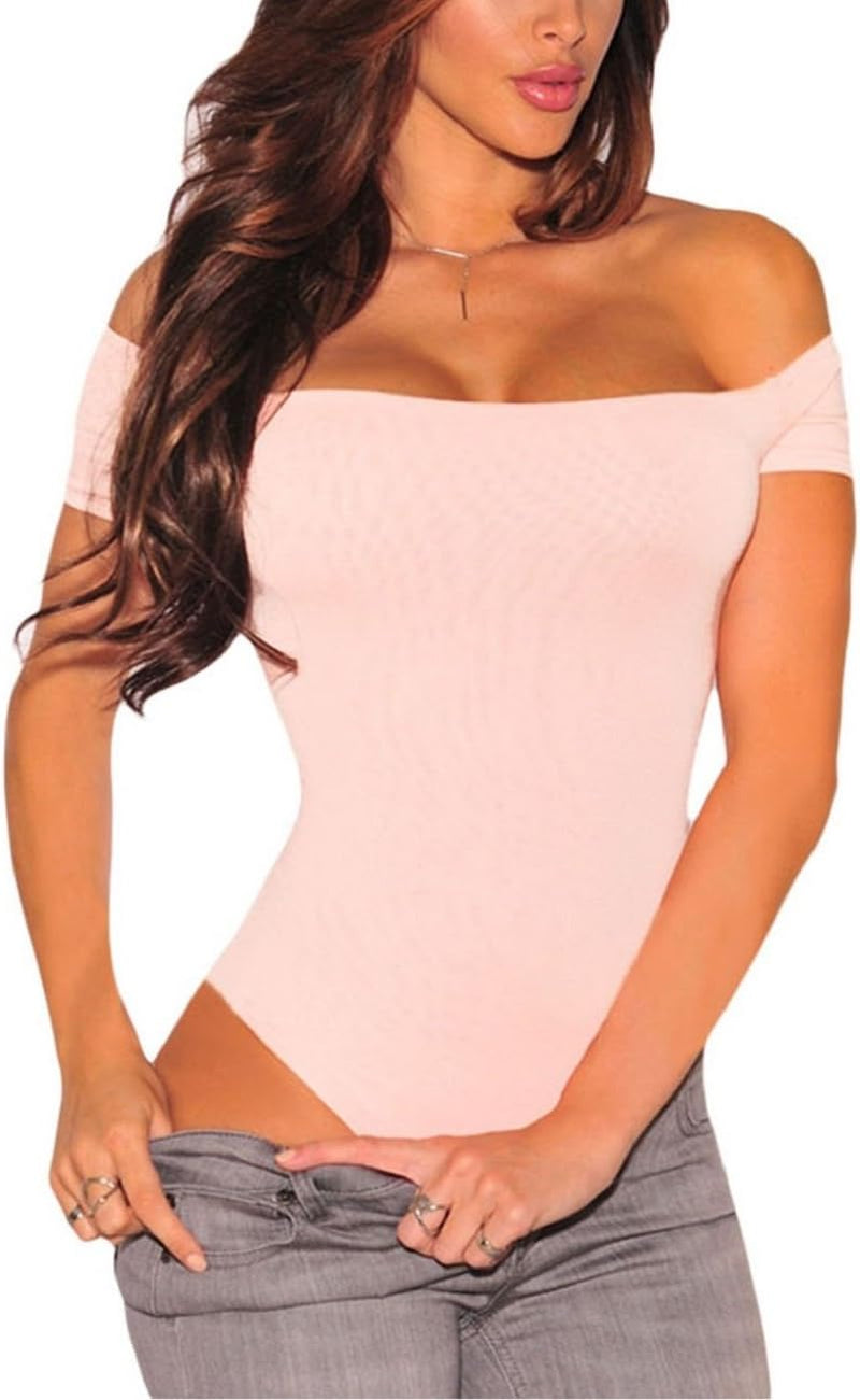 Women'S Sexy off Shoulder Short Sleeve Bodycon Bodysuit Leotard Jumpsuit Tops