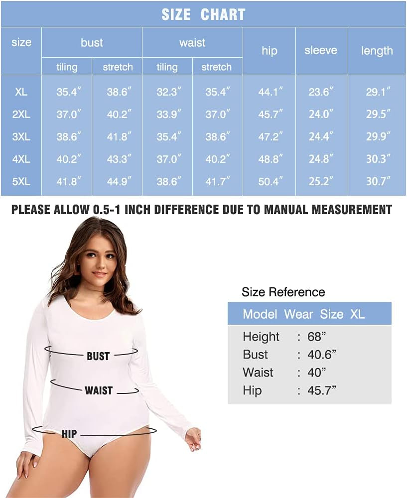 Women'S Bodysuit plus Size Long Sleeve Scoop Neck Bodysuit Basic Top T Shirt Leotards Jumpsuits （5Xl）Nude